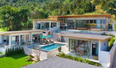 6 Bedroom Hillside Villa with Infinity Pool in Koh Samui, Comfortably sleeps up to 15 guests with 2 swimming pools, spacious grounds, designer interiors and panoramic ocean views.