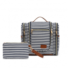 Women's Multi-functional Waterproof Canvas Toiletry Bag

Color: Blue stripe
Style: Casual
Material: Canvas
Closure Type: Zipper
Hardness: Soft
Bags Structure: Interior Zipper Pocket
Size:11.0 x 5.1 x 10.2 inches

https://mybosidu.com/collections/comestic-bag/products/womens-multi-functional-waterproof-canvas-toiletry-bag