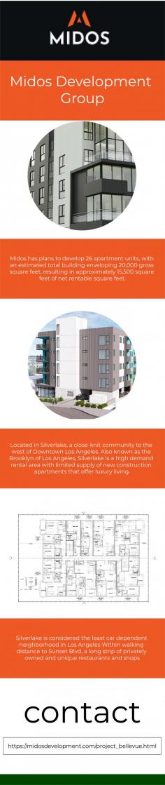 Silverlake is a close-knit community immediately west of Downtown Los Angeles. Silverlake, often known as Brooklyn in Los Angeles, is a high-demand rental neighborhood with a limited supply of newly constructed high rises. Midos Development Group plans to build 26 apartment units with a total gross floor size of 20,000 square feet and a net rentable floor area of roughly 15,500 square feet.
Visit us: http://midosdevelopment.com/project_bellevue.html