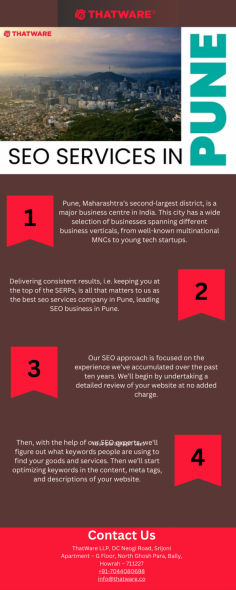 Stay ahead of the competition with ThatWare, the premier SEO company in Pune. Our expert team specializes in designing customized SEO campaigns that align with your business objectives. By leveraging the latest industry trends and data-driven insights, we help your website climb search engine rankings and attract targeted organic traffic. With our comprehensive SEO solutions, including keyword optimization, content marketing, and technical SEO, your online presence will thrive. Experience unrivaled SEO services in Pune with ThatWare.
