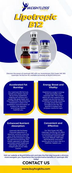 Embark on your weight loss transformation with Weightloss Express and our premium Lipotropic B12 supplements. Designed to supercharge your metabolism and support fat elimination, Lipotropic B12 is the key to unlocking your body's natural weight loss potential. This unique blend of vitamins, minerals, and amino acids aids in breaking down fats, making it easier for your body to burn calories and shed excess weight.

At Weightloss Express, we understand the challenges of weight loss, and that's why we offer Lipotropic B12 supplements that are carefully curated to provide maximum benefits. By incorporating Lipotropic B12 into your daily routine, you can experience increased energy levels, improved mood, and enhanced focus, all while melting away stubborn body fat.

Our Lipotropic B12 supplements are formulated using the highest quality ingredients, ensuring both safety and effectiveness. With Weightloss Express, you can trust that you're getting a product that genuinely supports your weight loss goals. Say goodbye to unwanted pounds and hello to a healthier, happier you with Lipotropic B12 from Weightloss Express. Start your journey today and witness the transformation that awaits you! Visit  us today : https://www.buyhcgkits.com/product/10ml-super-mic-b12-lipotropic-fat-burner-kit/