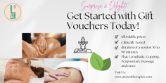 Looking to surprise someone special? Purchase A to Zen Therapies gift vouchers and let them indulge in a blissful experience. Our wide range of therapies, massages, and treatments cater to all preferences, ensuring a truly unforgettable gift. Give the gift of relaxation and rejuvenation today. Visit A to Zen Therapies and buy a gift voucher that they'll treasure forever.