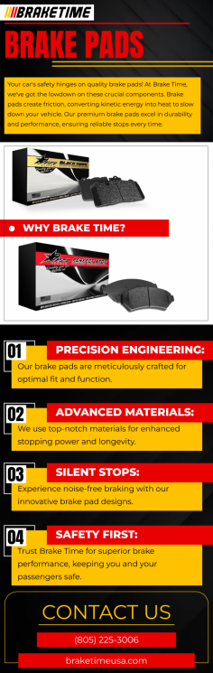 Upgrade Your Ride with Premium Brake Pads at Brake Time!

Discover top-notch brake pads at Brake Time – your one-stop destination for superior braking performance. Elevate your driving experience with our high-quality brake pads designed for safety and durability. Explore our extensive collection and ensure your vehicle's stopping power is unmatched. Visit https://braketimeusa.com/brake-pads/