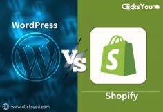 Explore the key differences between WordPress and Shopify to decide the best platform for your online store. Learn about features, customization, pricing, and scalability to make an informed choice that suits your business needs. Know more - https://clicksyou.com/wordpress-vs-shopify/